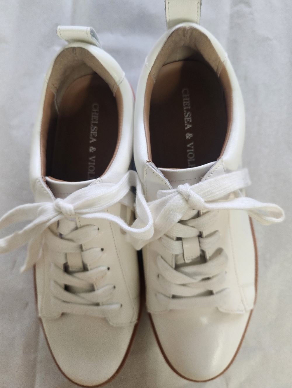 Chelsea & Violet Penny leather platform sneakers in white.  - Picture 7 of 8